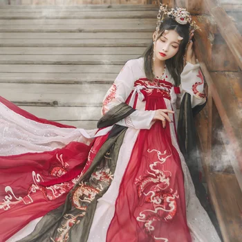 2022 Moterų Tradicinės Kinų Hanfu Suknelė Dragon Siuvinėjimo Tang Dinastijos Princesė Šokių Suknelės Pasakų Etape Cosplay Apranga