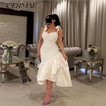CERMAE Balta Nėrinių petnešėlėmis Waisted Elegantiškas Oficialų Išsiuvinėti Vakare Gown Prom Šalies Flounce Suknelės Moterims 2023