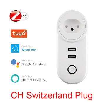 CH ZigBee3.0 Dual USB Belaidžio Lizdo Kištuką Tuya Smart Gyvenimo App Nuotolinio Valdymo Echo Balso Kontrolės Dirbti Su Alexa 