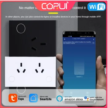 CORUI Tuya WIFI Smart Plug Smart Touch Jungiklis 15A Dvigubo AS Socket Palaikymas Smart Gyvenimo APP Šviesos Sienos Mygtuką Alexa 