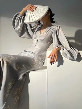 Elegantiška Suknelė Moterims ilgomis Rankovėmis Streetwear prancūzų Stiliaus Suknelė Plonas Derliaus Spausdinimo Lantem Rankovės 2023 Nauja Pavasario Vasaros Suknelė