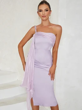 Elegantiškos Linijos Midi Suknelė Seksualus Spageti Dirželis Nėrinių violetinė Atostogų Šalis Suknelės Padalinta Vasaros Suknelės Moterims 2023