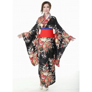 Japonijos Tradicinių Gėlių Geiša Kimono Derliaus Moterų Etape Parodyti Kostiumas Helovyno Cosplay Pragarą Merginos Enma Moterų Sakura Kostiumas