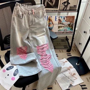 Kankina Džinsai Moterims Vasaros Plonas Aukštos Juosmens Tiesiai Lieknėjimo 2023 Mados Džinsinio audinio Ilgai Plataus kojų Kelnės Baggy Kelnės Streetwear