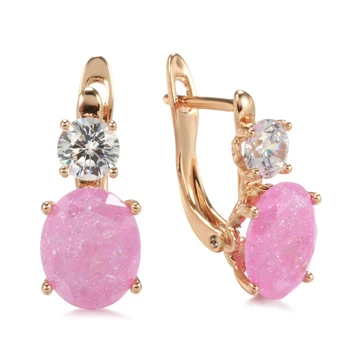 Kinel Prabangius Pink Gamtos Cirkonis Lašas Auskarai Moterims 585 Rose Gold Vestuvių Nuotaka Auskarai Madinga Fine Jewelry 2021 Naujas