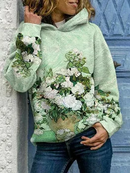 Moterų Naujų Hoodie Moterų Prarasti ilgomis Rankovėmis Viršūnes Atsitiktinis Marškinėliai Kraštovaizdžio Abstraktus Modelis Palaidinukė Rudens Žiemos Hoodie