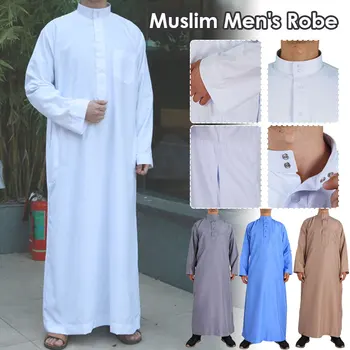 Musulmonų Islamo Rūbeliai Drabužiai, vyriški Arabų Skraiste Retro ilgomis Rankovėmis Thobe Rūbeliai vientisos Spalvos Prarasti Dubajus, Saudo Arabų Kaftan Marškinėliai Viršų