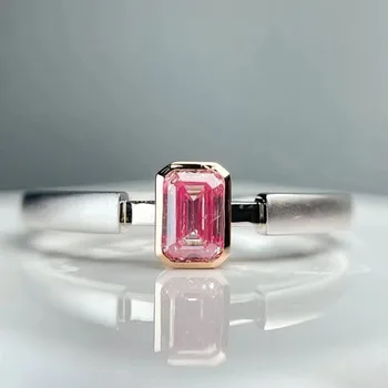 SGARIT papuošalai 18k aukso 0.3 karatų smaragdas iškirpti šveitimas minimalistinis klasikinis Rožinis Deimanto žiedas Aiškumo SI moteris