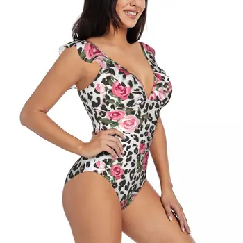 Susiėmę vientisas maudymosi kostiumėlis Moterims Mielas Rožių Derinys Leopard 