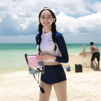 Swimsuit Moterys Korėjos Mados Bikini Rinkiniai Aukšto Juosmens Long Sleeve Top Maudymosi Kostiumėliai Paplūdimio Sportinę Vasarą Šortai Sexy