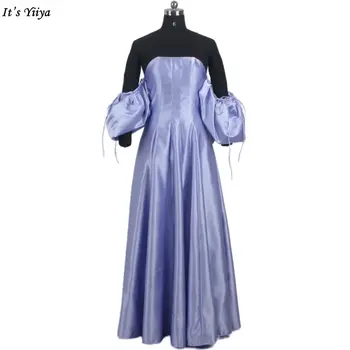 Tai Yiiya Vakaro Suknelė Mėlynos Blizgios Satino Stebėjimo trumpomis Rankovėmis, Grindys-Ilgis-Line Plus size Šalis Oficialią Suknelės Lady B1461