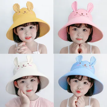 Vaikų tuščias viršų skrybėlę,triušio saulės, skrybėlę,vasaros mergaitė kūdikių didelis kraštų saulės kepurės,žvejo skrybėlę,mielas, 1-8years berniukų ir mergaičių