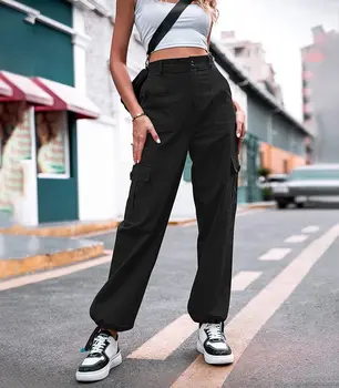 Vasaros Naują Atsitiktinis Kelnės Moterų Medvilnės Didelio Juosmens Pločio Kojų Krovinių Kelnės Mados Y2k Kelnės Streetwear Naujas 2023 Drabužiai