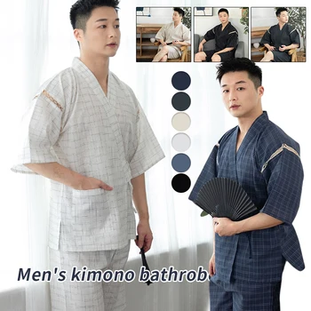 Vyrai Vasarą Japonų Kimono Nustatyti Pusė Rankovių, Šortai, Dryžuotas Kostiumas Vientisos Spalvos Sleepwear Spa Vonia, Sauna Dėvėti Korėjos Atsitiktinis Pižama