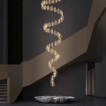 Šiuolaikinės Pasukimo Kristalų Laiptai LED Šviestuvo Prabanga Kūrybinis Dizainas Villa Patalpų Apšvietimas Šviestuvai Aukso Akrilo Kabo Lempa